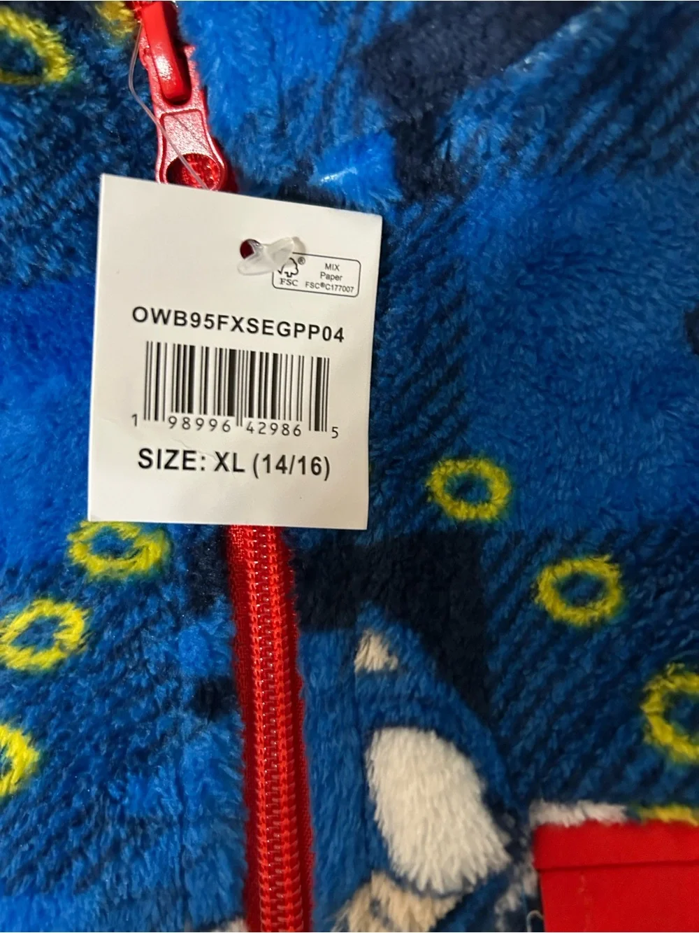 Sonic the Hedgehog Kids Blue Fleece Pullover with Red Pocket Trim
